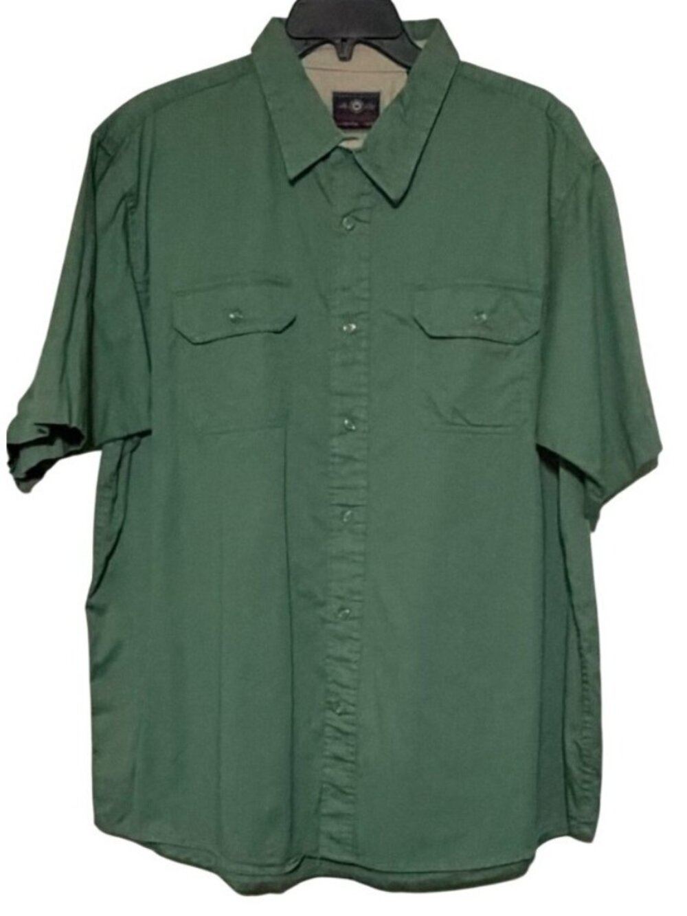 Wrangler Men's Relaxed Fit Solid Army Green Short-Sleeve Woven Shirt Size XL